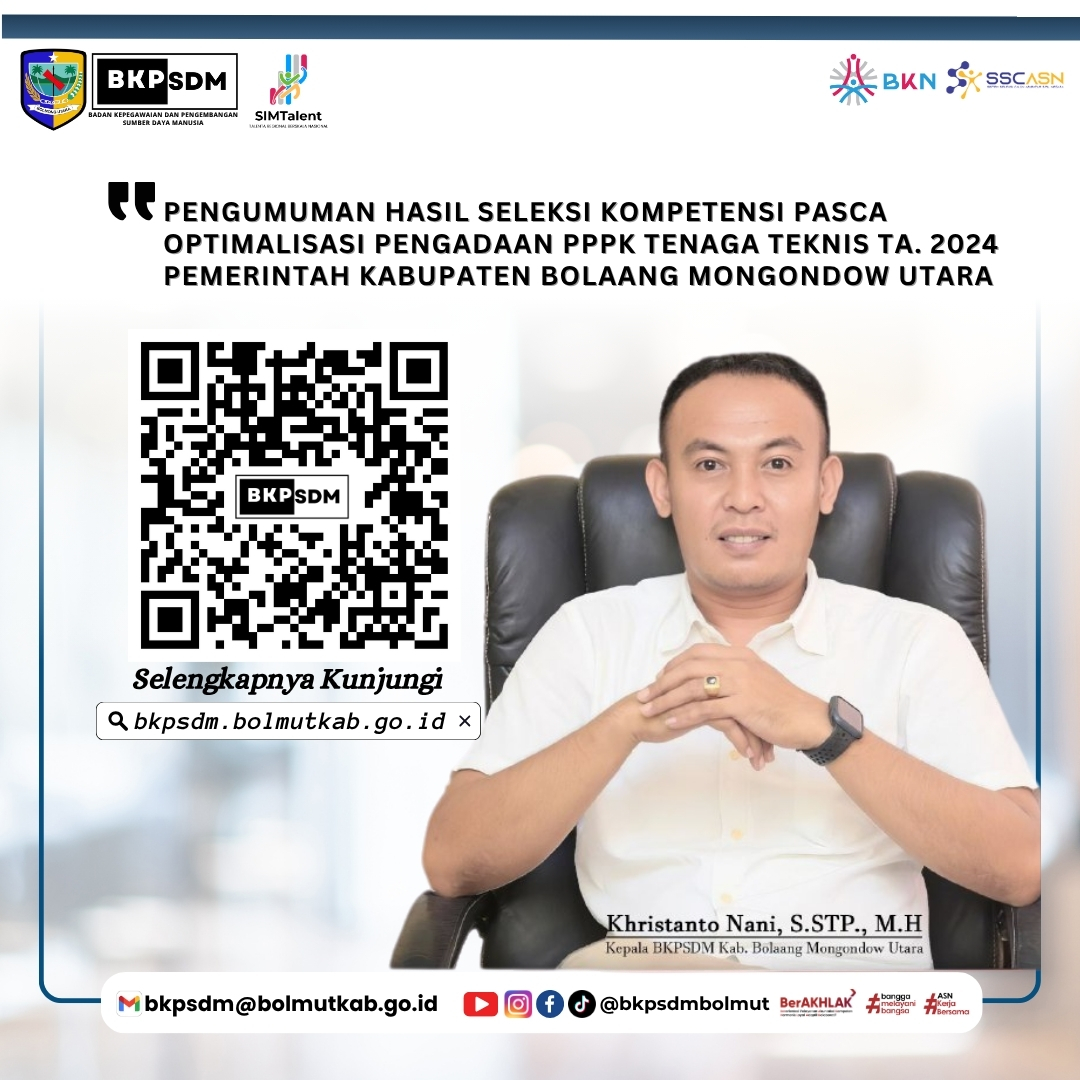 PENGUMUMAN HASIL SELEKSI KOMPETENSI PASCA OPTIMALISASI PENGADAAN PPPK TENAGA TEKNIS TA. 2024