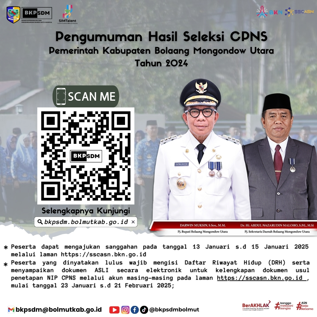 Hasil Seleksi CPNS Kabupaten Bolaang Mongondow Utara Tahun 2024