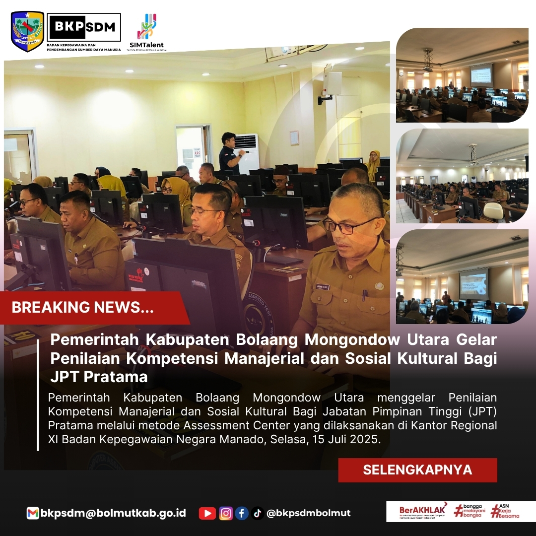 Pemerintah Kabupaten Bolaang Mongondow Utara Gelar Penilaian Kompetensi Manajerial Dan Sosial Kultural Bagi JPT Pratama