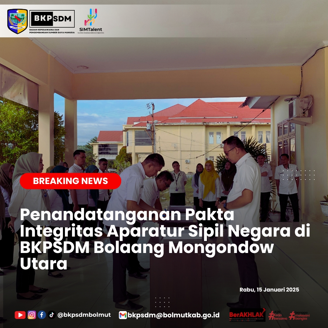 Penandatanganan Pakta Integritas Aparatur Sipil Negara Di Lingkungan BKPSDM Bolaang Mongondow Utara