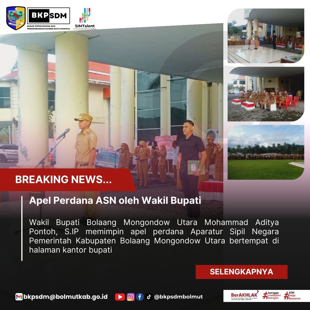 Apel Perdana ASN Oleh Wakil Bupati Bolmut Mohammad Aditya Pontoh, S.IP