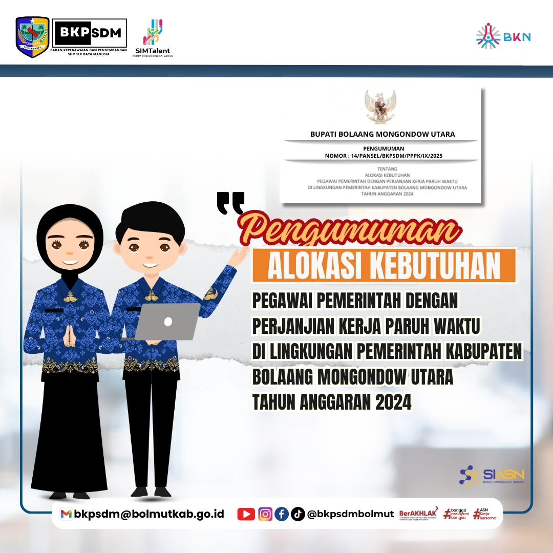 ALOKASI KEBUTUHAN PPPK PARUH WAKTU DI LINGKUNGAN PEMKAB BOLAANG MONGONDOW UTARA TA. 2024