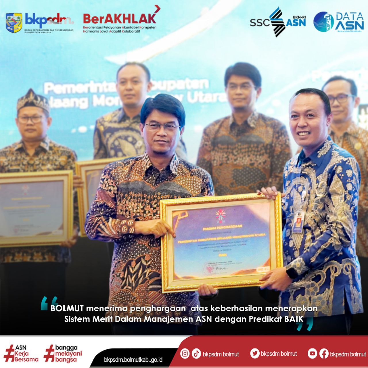 Kabupaten Bolaang Mongondow Utara Raih Penghargaan Sistem Merit Dengan Predikat “Baik”